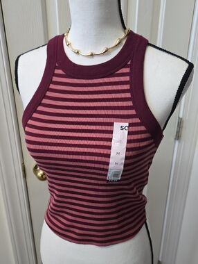 SO BRAND WOMEN'S JUNIOR SIZE MAUVE AND BURGUNDY STRIPES TANK TOP SIZE MEDIUM